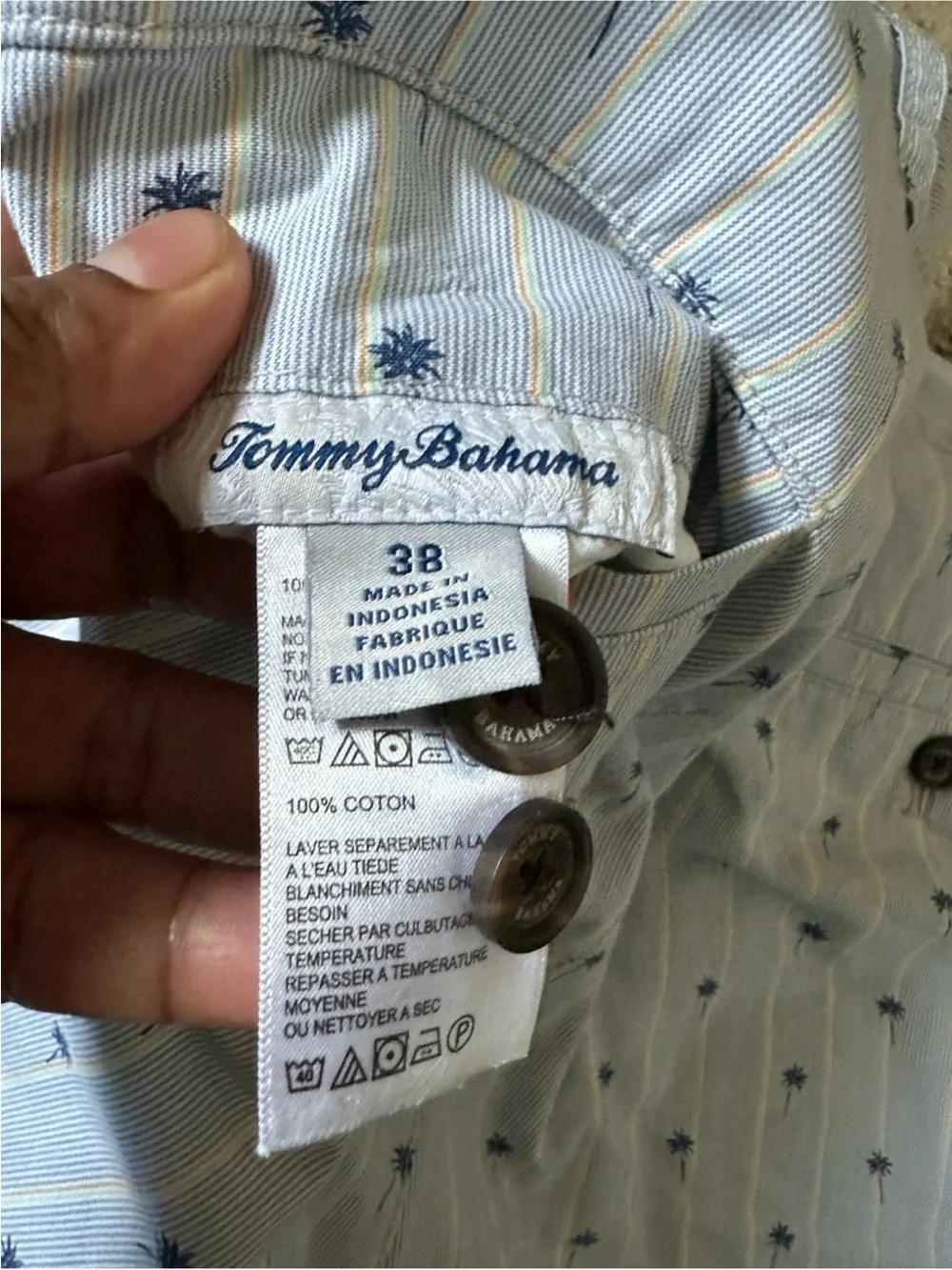 Tommy Bahama Shorts Reversible Blue Madras Plaid Palm Tree 10